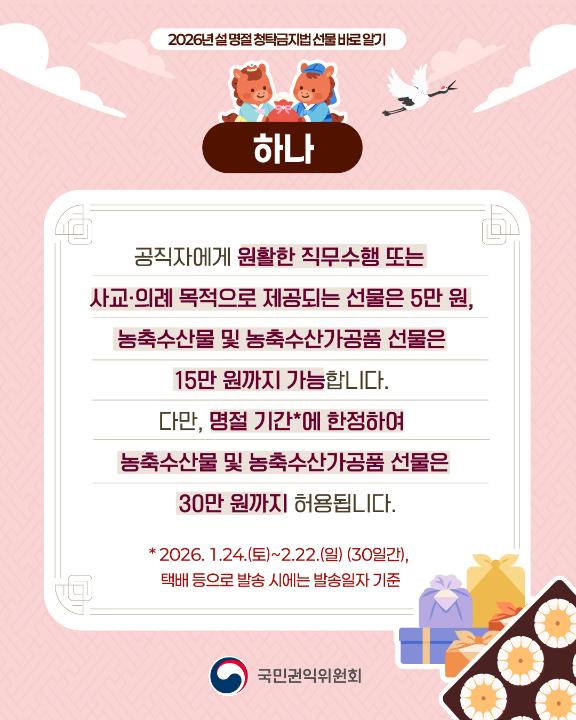 '2026년 설 명절 청탁금지법 선물 카드뉴스' 게시글의 사진(3) '2.jpg'